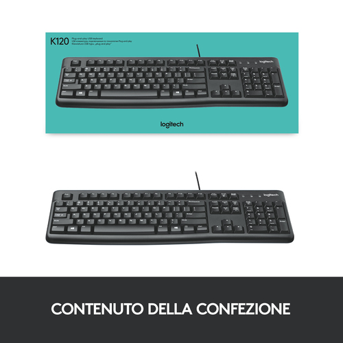 Tastiera Logitech K120Cavo Connettività - USB Interfaccia - Italiano - USB Interfaccia - Italiano