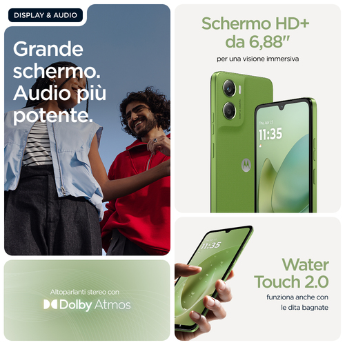 Motorola moto g06 . Dimensioni diagonale schermo: 17,5 cm (6.88"), Risoluzione del display: 1640 x 720 Pixel. Frequenza de