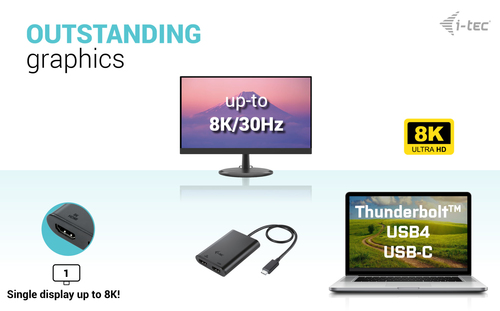 i-tec USB Type C Docking Station for Projector, TV - 2 Displays Supported - 4K, QHD, Full HD, 8K - 3840 x 2160, 2560 x 144