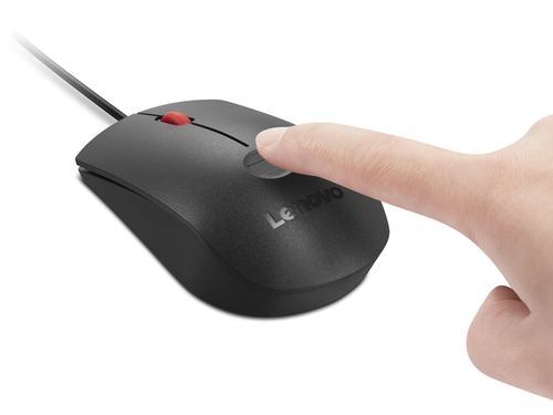 Souris Lenovo Pleine taille - USB Type A - Optique - 3 Bouton(s) - Noir, Rouge - Câble - 2000 dpi - Roulettes avec frein -