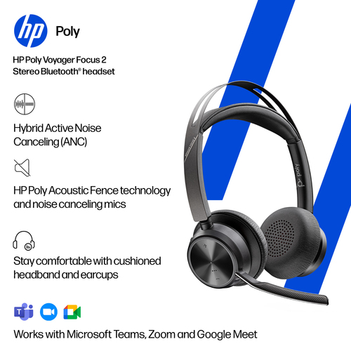 HP Poly Voyager Focus 2 USB-C-C Headset +USB-C/A Adapter. Product type: Headset. Connectivity technology: Wireless, Blueto