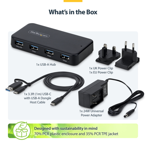 StarTech.com USB Hub - USB 3.2 (Gen 1) Type C - 640 MB/s - Flash Drive - Desktop - Black - 5 Total USB Port(s) - PC