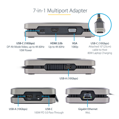 StarTech.com USB 3.2 (Gen 2) Type C Docking Station for Notebook, Smartphone, Tablet - 100 W - Space Gray - TAA Compliant 