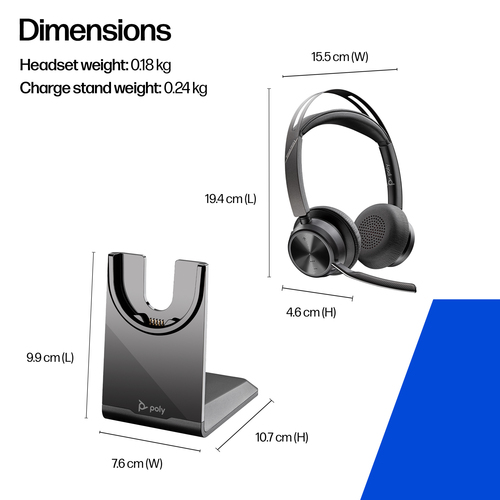HP Poly Voyager Focus 2 USB-C-C Headset +USB-C/A Adapter +Charging Stand. Product type: Headset. Connectivity technology: 