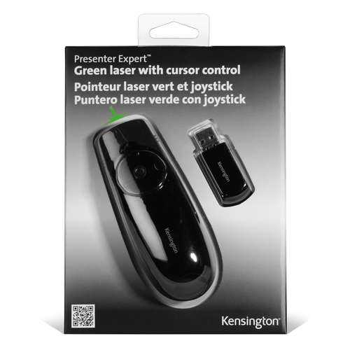 Kensington Presenter Expert Presentation Pointer - Radio Frequency - USB - Laser - 4 Button(s) - Black - Wireless - 50 m -