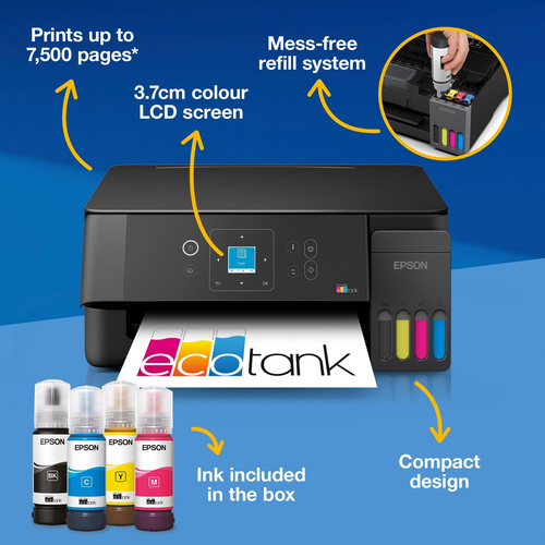 Epson EcoTank ET-2920. Print technology: Inkjet, Printing: Colour printing, Maximum resolution: 5760 x 1440 DPI. Copying: 