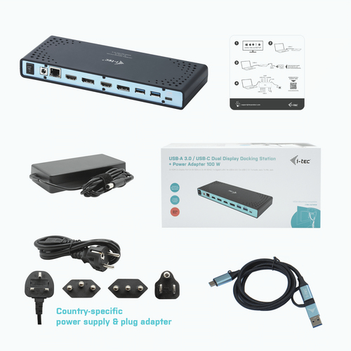 i-tec USB 3.0 / USB-C / Thunderbolt 3 Dual Display Docking Station + Power Delivery 65W. Technologie de connectivité: Avec