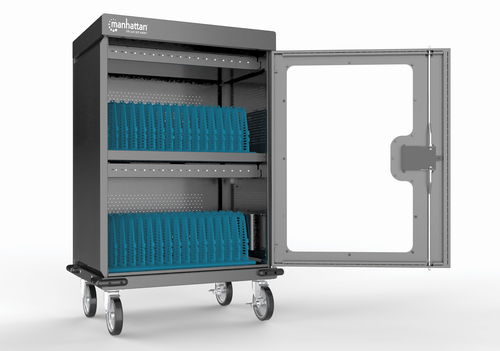 Manhattan iPad to 13", MacBook Air to 15" & Chromebook 16" 32-bay Charging Trolley/Cart via USB-C, Also other tablets/smar