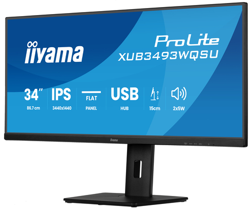 iiyama ProLite XUB3493WQSU-B6 34 Zoll Klasse UW-QHD LED-Monitor - 21:9 Format - Mattschwarz - 86,4 cm (34 Zoll) Viewable -