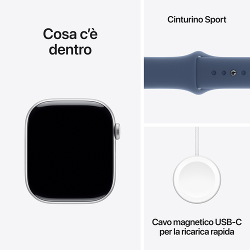 Apple Watch Series 10 Serie 10 GPS 46mm Cassa in Alluminio Color Argento con Denim Sport Band - M/L. Tecnologia display: O