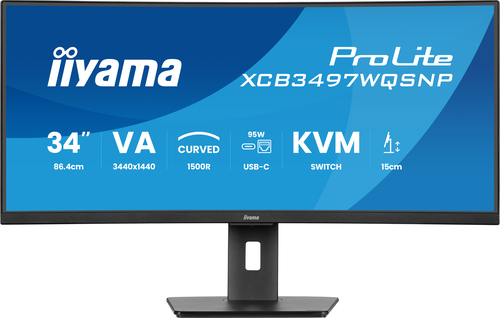 Moniteur LED iiyama ProLite XCB3497WQSNP-B1 34" Classe UWQHD Écran incurvé USB-C Dock. - 21:9 - Noir mat - 86,4 cm (34") V