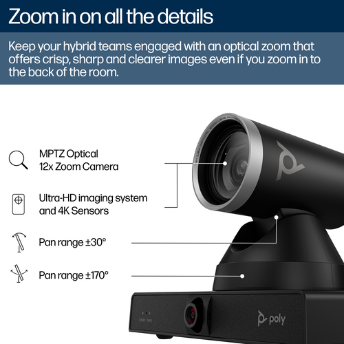 Poly Studio E60 Video Conferencing Camera - TAA Compliant - 4K - 3840 x 2160 Video - PTZ