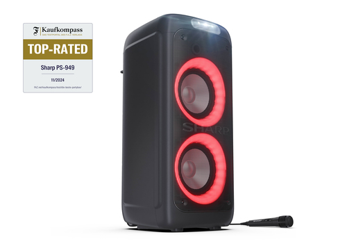 Sharp XParty Street Beat PS-949 Tragbar Bluetooth Lautsprechersystem - 132 W RMS - Schwarz - Aufladbarer Akku - USB