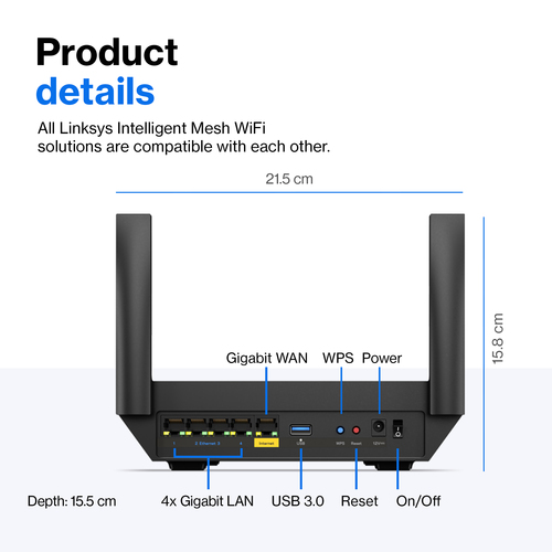 Linksys Hydra 6 Wi-Fi 6 IEEE 802.11ax Ethernet Wireless Router - Dual Band - 2.40 GHz ISM Band - 5 GHz UNII Band - 384 MB/