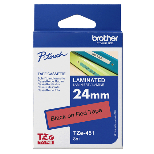 TZE-451 LAMINATED TAPE 24MM 8M BLACK ON RED