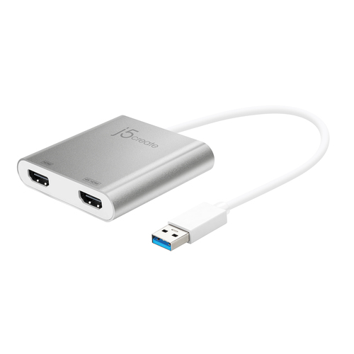 j5create JUA365 USB™ 3.0 to Dual HDMI Multi-Monitor Adapter, Silver. USB version: 3.2 Gen 1 (3.1 Gen 1), USB connector typ