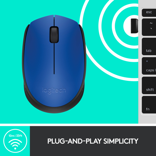 Logitech M171 Mouse - Radio Frequency - USB 2.0 - Optical - Blue - Wireless - 1000 dpi - Scroll Wheel