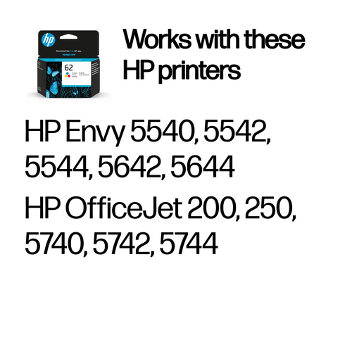 HP 62 Tri-color Original Ink Cartridge. Colour ink page yield: 165 pages, Printing colours: Cyan, Magenta, Yellow, Quantit