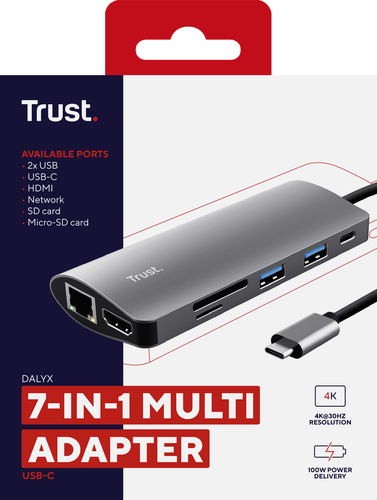 Trust Dalyx USB-Typ C Docking Station für Monitor, Tablet, Notebook - 100 W - 2 x USB-Anschlüsse - USB Typ C - Netzwerk (R
