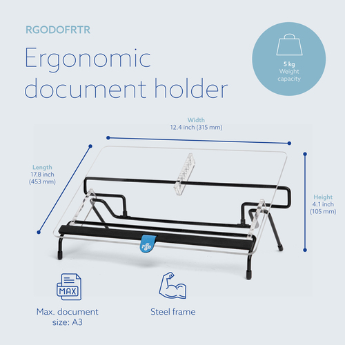 R-Go Dokument Dokumentenhalter - Unterstützung 297 mm x 420 mm Medien - 105 mm x 315 mm x - Acryl, Stahl - Schwarz - 5 kg 