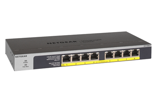 GS108LP 8-Port Gigabit Ethernet PoE+ flex Unmanaged Switch mit bis zu 130W PoE Budget, Tisch-, Wand oder  Rackmontage (GS1