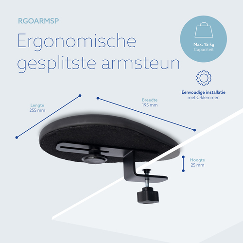 R-Go Tools Armrest R-Go split, ergonomic armrest in two parts, adjustable, symmetrical, with softfoam, black. Product colo