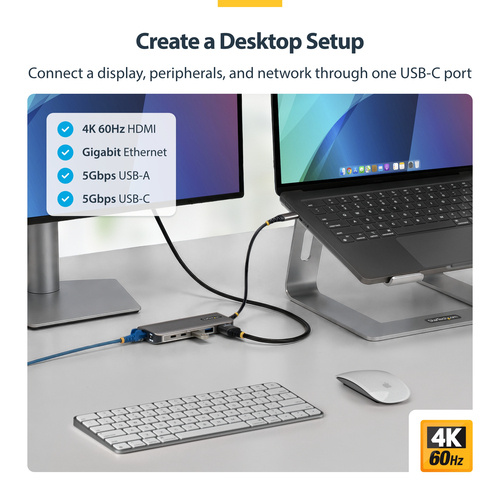 StarTech.com Adaptateur Multiport USB-C vers HDMI avec Recharge PD 140W, 4K 60Hz, Hub USB 5 Ports à 5 Gbps, GbE, Mini Dock
