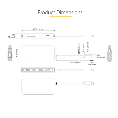 StarTech.com USB C Multiport Adapter, 4K 60Hz HDMI HDR10 Video, 3 Port 5Gbps USB-A Hub, 100W PD Pass-Through, GbE, SD/Micr
