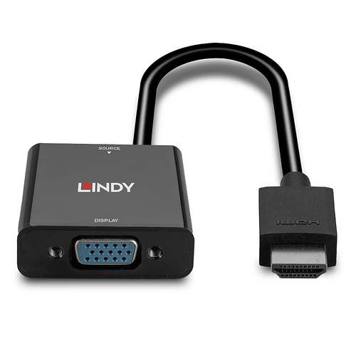 Lindy HDMI to VGA Converter. Cable length: 0.1 m, Connector 1: HDMI Type A (Standard), Connector 2: VGA (D-Sub). Certifica