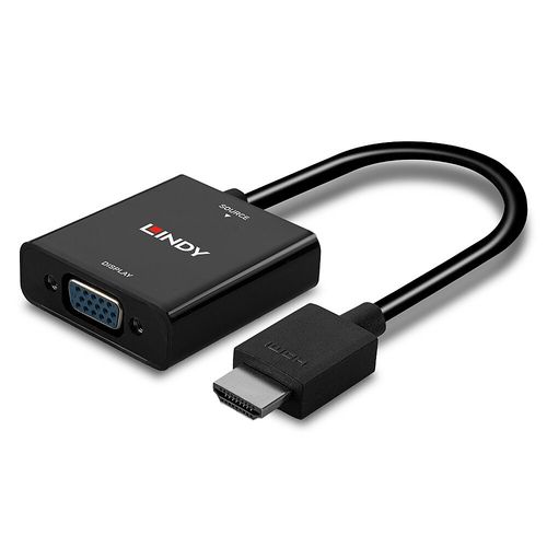 Lindy HDMI to VGA Converter. Cable length: 0.1 m, Connector 1: HDMI Type A (Standard), Connector 2: VGA (D-Sub). Certifica