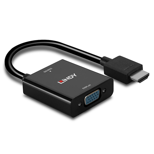 Lindy HDMI to VGA Converter. Cable length: 0.1 m, Connector 1: HDMI Type A (Standard), Connector 2: VGA (D-Sub). Certifica