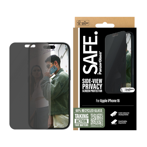 Safe Glass Privacy Screen Protector for iPhone 15, Apple iPhone 16 - For OLED iPhone 15, iPhone 16 - Smudge Proof, Fingerp