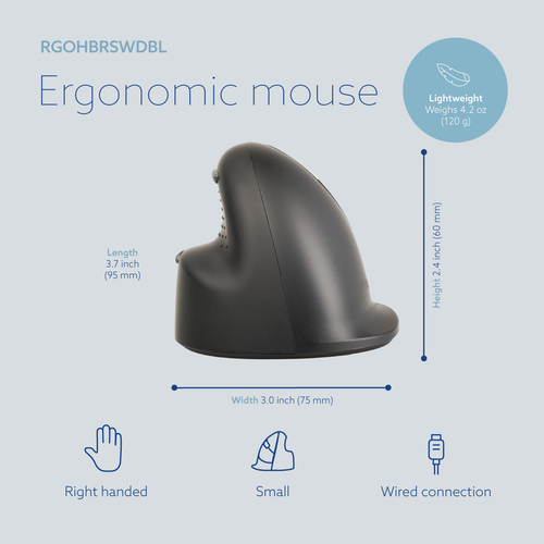 R-Go HE Break Maus - USB - Schwarz - PC, Mac - Kabel - 2400 dpi Auflösung - Klein Hand-/Handflächengröße - Rechtshändig