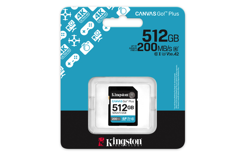 Kingston Canvas Go! Plus 512 GB SDXC - 200 MB/s Leitura - 160 MB/s Gravar