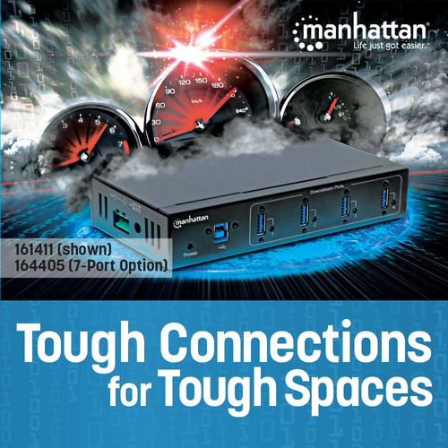 Manhattan USB Hub - USB 3.0 Type B - Wall/DIN Rail Mountable - 7 Total USB Port(s) - 7 USB 3.0 Port(s) - PC, Mac