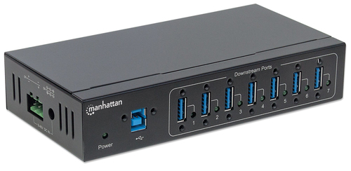 Manhattan USB Hub - USB 3.0 Type B - Wall/DIN Rail Mountable - 7 Total USB Port(s) - 7 USB 3.0 Port(s) - PC, Mac