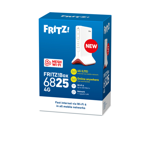 Modem/Router wireless AVM FRITZ!Box 6825 - Wi-Fi 6 - Cellulare, Ethernet - 4G - LTE 850, LTE 900, LTE 800, LTE 700 - LTE, 