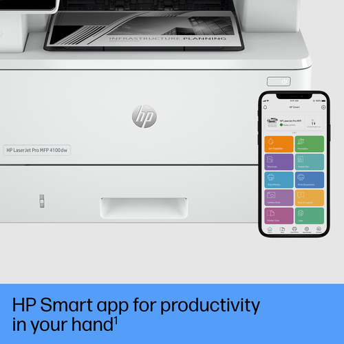 HP LaserJet Pro 4102dw Wireless Multifunction Black and white Printer, Copier, Scanner; Duplex. Print technology: Laser, P