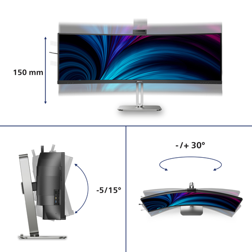 Philips 49B2U5900CH 49 Zoll Klasse Webcam Dual Quad HD (DQHD) Gekrümmter Bildschirm LED-Monitor - 32:9 Format - Schwarz - 