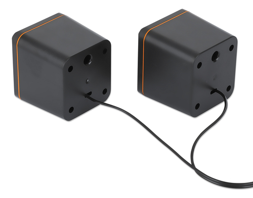 Manhattan 2600 Series Speaker System, Two Speakers, Black/Orange, USB for Stereo Audio and Power, Output: 2x 3W, Decent So