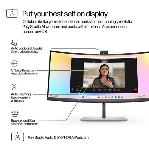 HP Series 7 Pro 34 inch WQHD Conferencing Monitor - 734pm. Display diagonal: 86.4 cm (34"), Display resolution: 3440 x 144