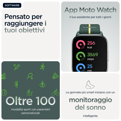 Motorola moto watch fit. Dimensioni diagonale schermo: 4,83 cm (1.9"), Tecnologia display: OLED, Touch screen. GPS (satell