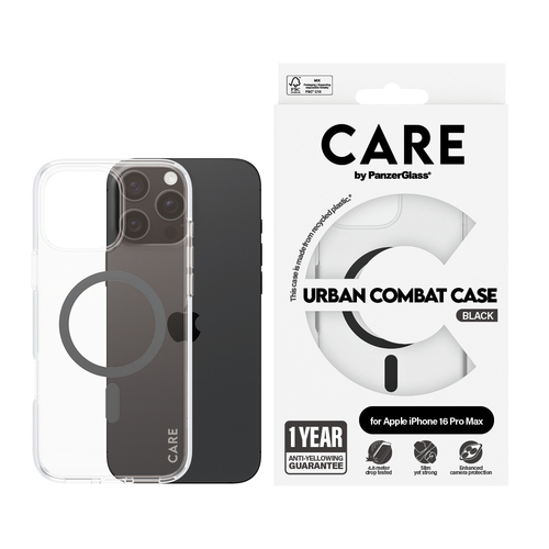 CARE Urban Combat Case for Apple iPhone 16 Pro Max Smartphone - Transparent, Black - Drop Resistant, Scratch Resistant, Sh