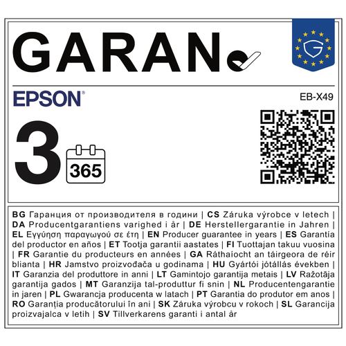 Proiettore LCD Epson EB-X49 - 1024 x 768 - Frontale - XGA - 15,000:1 - 3600 lm
