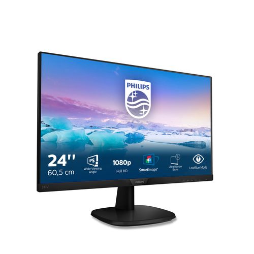 Philips V-line 243V7QDSB Full HD Monitor LCD - 16:9 - Preto - 60,5 cm (23,8") Viewable - WLED Backlight - 1920 x 1080 - 16