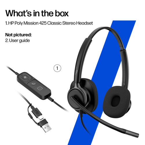 Poly Mission 400 425 Kabel Kopfbügel, Auf den Ohren Stereo Headset - Schwarz - Microsoft-Teams-Zertifizierung - Binaural -