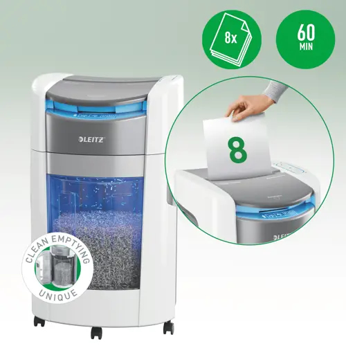 Leitz IQ OptiMax Autofeed Office 300 P5 Micro Cut Paper Shredder. Shredding type: Micro-cut shredding, Working width: 22.5