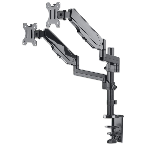 Manhattan Dual Desk Mount for TV & Monitors (Full Motion Gas Spring), For screens 10"" to 27"", Clamp or Grommet Assembly,