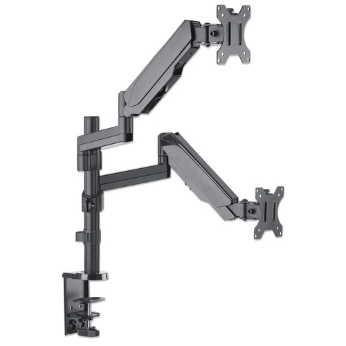 Manhattan Dual Desk Mount for TV & Monitors (Full Motion Gas Spring), For screens 10"" to 27"", Clamp or Grommet Assembly,
