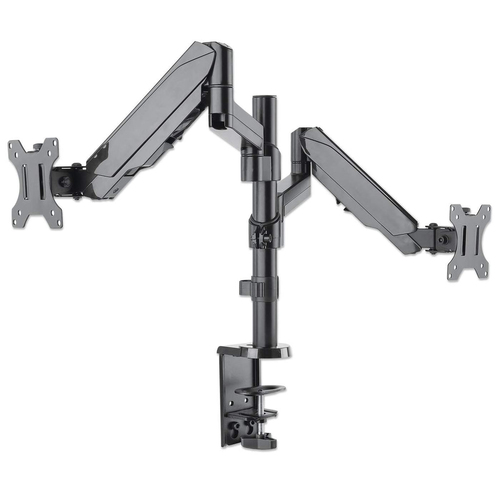 Manhattan Dual Desk Mount for TV & Monitors (Full Motion Gas Spring), For screens 10"" to 27"", Clamp or Grommet Assembly,